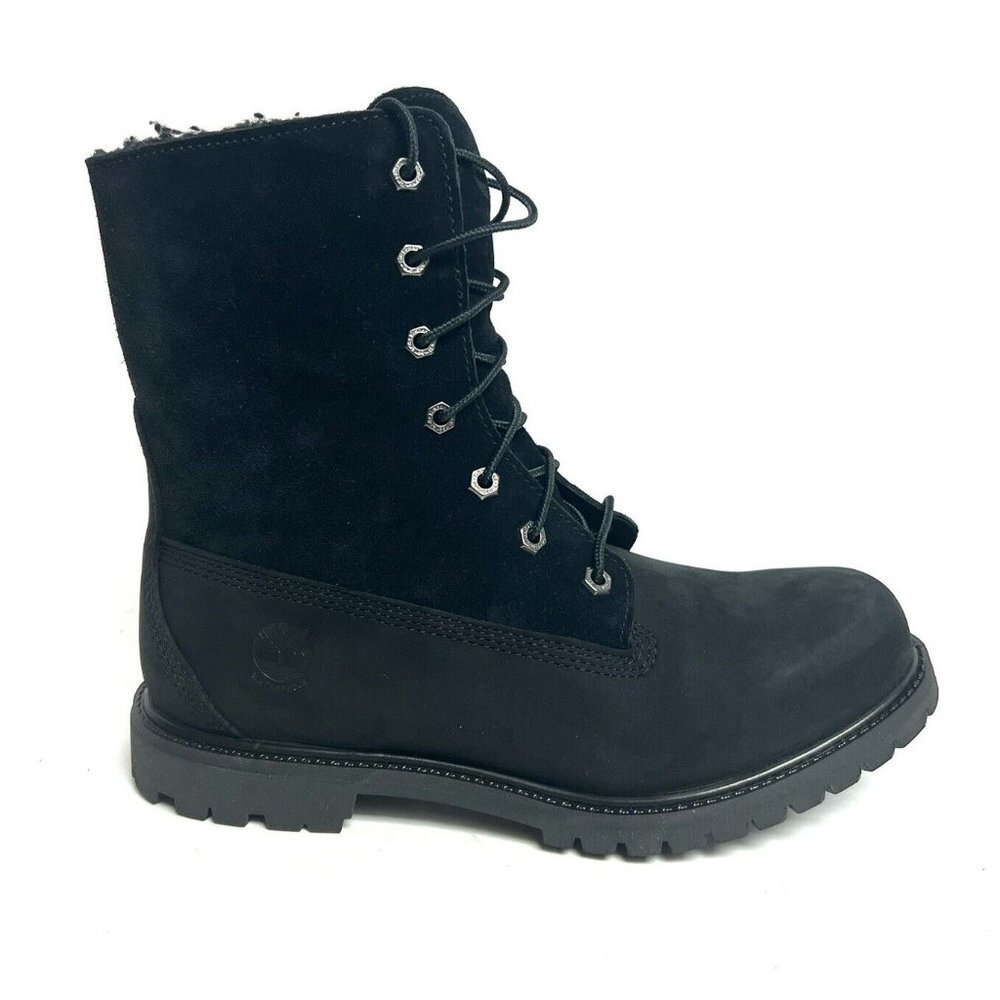 Timberland Womens Authentic Waterproof Fleece Fold Down Boot Black 9.5 M